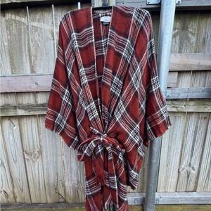 David and Young - Burnt Orange, Black, and Cream Plaid Tied Komono with Belt